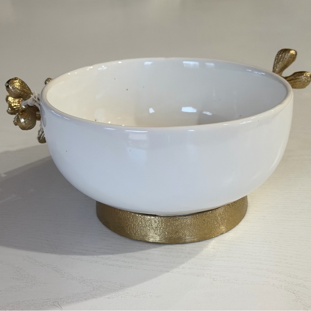 White Ceramic Bowl with Gold Branch Design - Picture 7 of 11